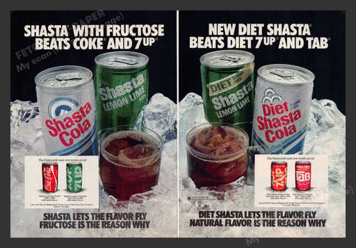 1980 Shasta Cola & Shasta Lemon Lime Soda Print Advertisement (2 Pages)