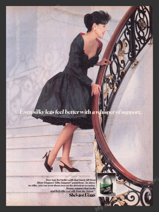 1987 Sheer Elegance Silky Support L'eggs Hosiery Legs Print Advertisement Ad