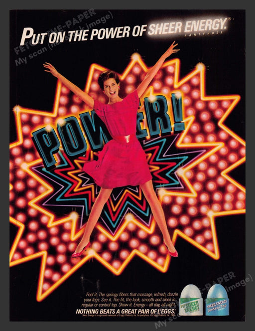 1986 Sheer Energy Power! Pantyhose Hosiery Print Advertisement Ad