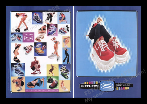 Skechers 1990s Print Advertisement Ad (2 pages) 1998 Shoes Legs Fetch the Paper!