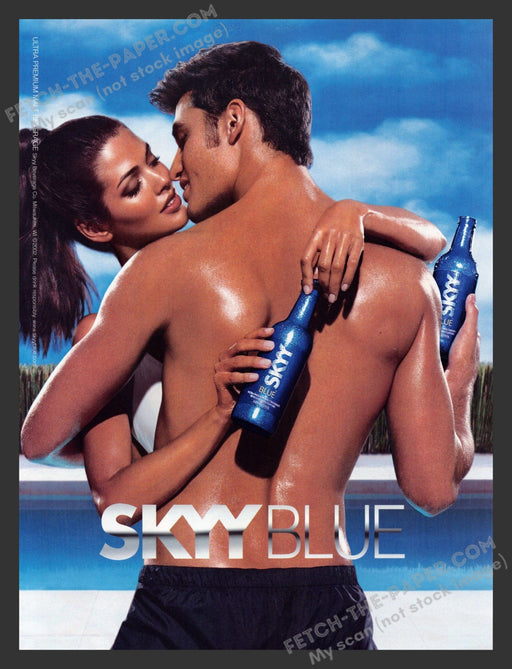 2002 Print Advertisement Skyy Blue Sexy Couple by the Pool Alcohol Ad.