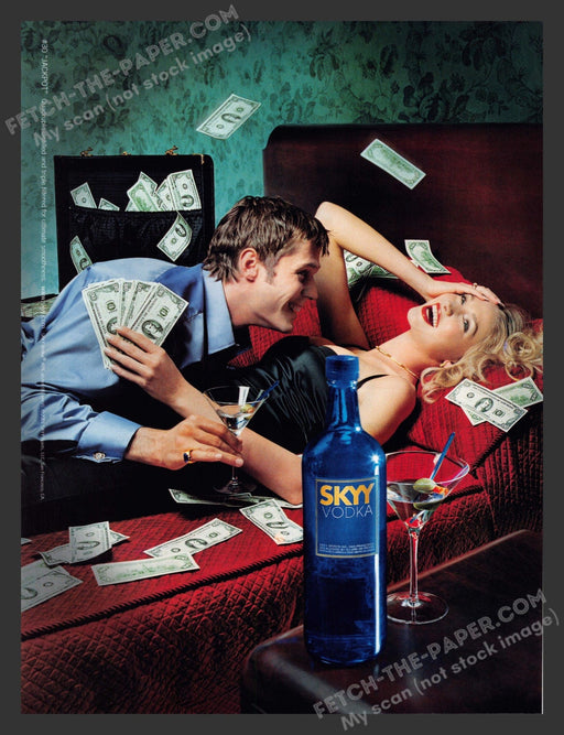 2001 Print Advertisement Skyy Vodka #30 "Jackpot" Money Alcohol Ad.