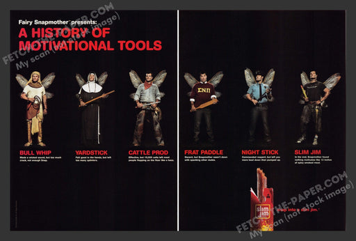 2005 Print Advertisement 2 Page Slim Jim Food History of Motivational Tools Ad.