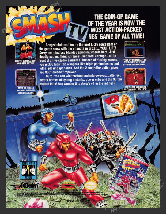 1991 Print Advertisement Smash T.V. Video Game Ad.