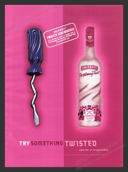 2001 Smirnoff Raspberry Twist Screwdriver Recipe Alcohol Print Advertisement Ad.