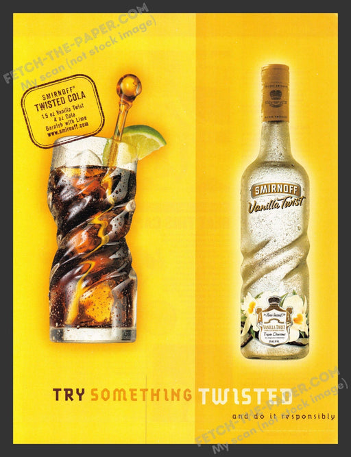 2001 Smirnoff Vanilla Twist "Twisted Cola" Recipe Alcohol Advertisement Ad.