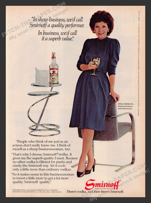 1983 Print Advertisement Smirnoff Vodka Alcohol Polly Bergen Famous Ad.