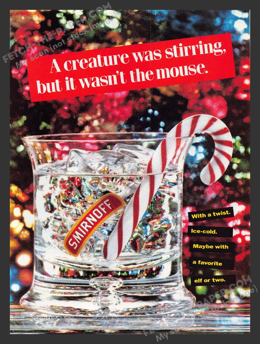 1990 Print Advertisement Smirnoff Vodka Holiday Candycane Alcohol Ad.