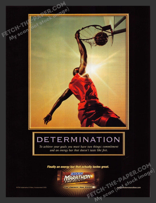 2005 Print Advertisement Snickers Marathon Energy Bar "Determination" Food Ad.