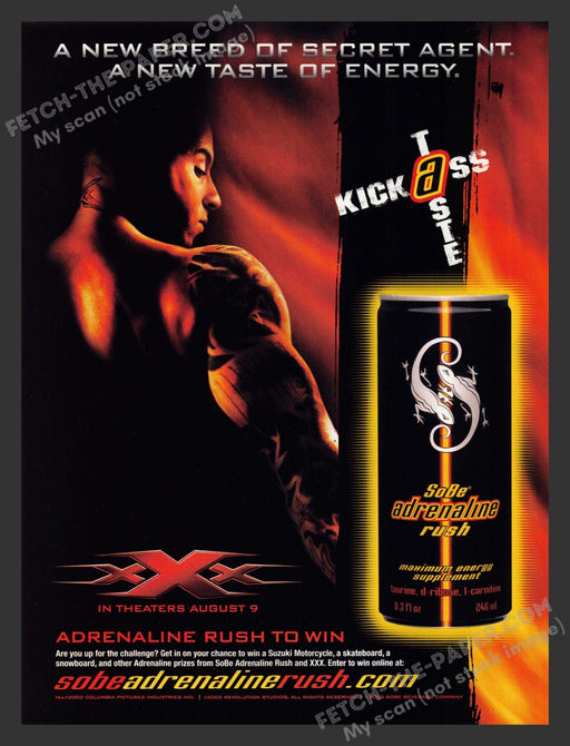 2002 Print Advertisement SoBe Adrenaline Rush XXX Movie Release Vin Diesel.