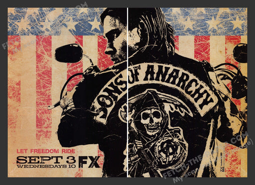 2008 Print Advertisement 2 Page Sons of Anarchy T.V. Show "Let Freedom Ride" Ad.