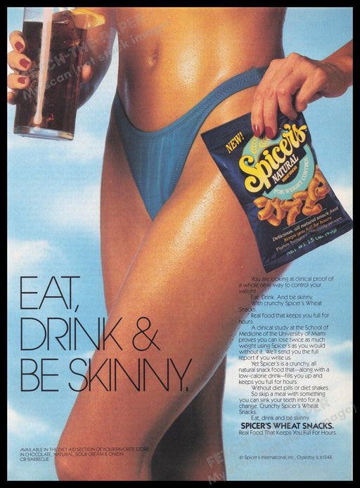 Spicer's Wheat Snacks 1980s Print Advertisement Ad 1989 Bikini Bottom Legs Fetch the Paper!