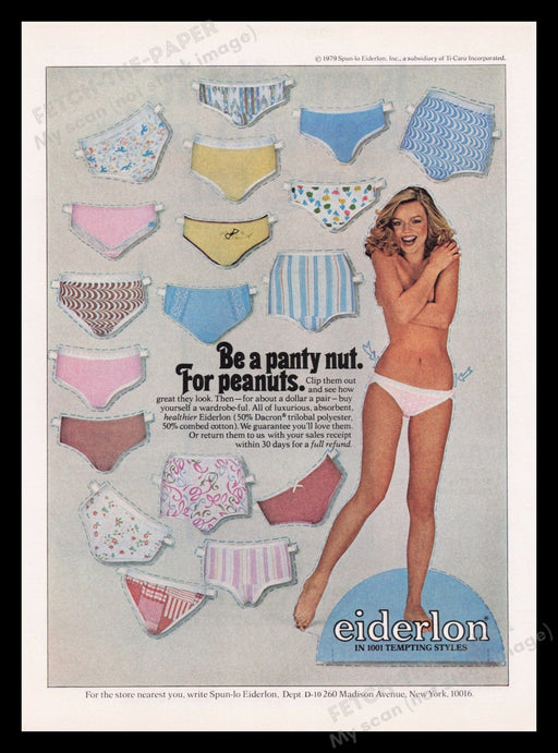 Spun-lo Eiderlon Underwear 1970s Print Advertisement Ad 1979 Sexy Model Panties Fetch the Paper!