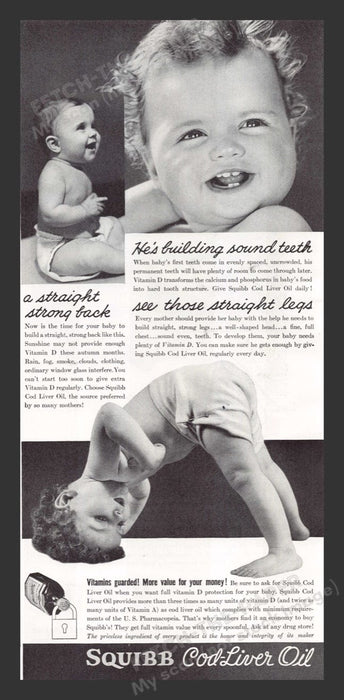1940 Squibb Cod-Liver Oil Babies Vitamins Cloth Diapers Print Advertisement Ad