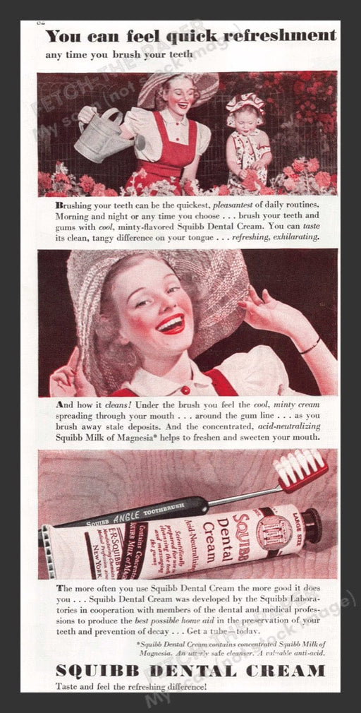 1940 Squibb Dental Cream Teeth Sundress Flowers Print Advertisement Ad