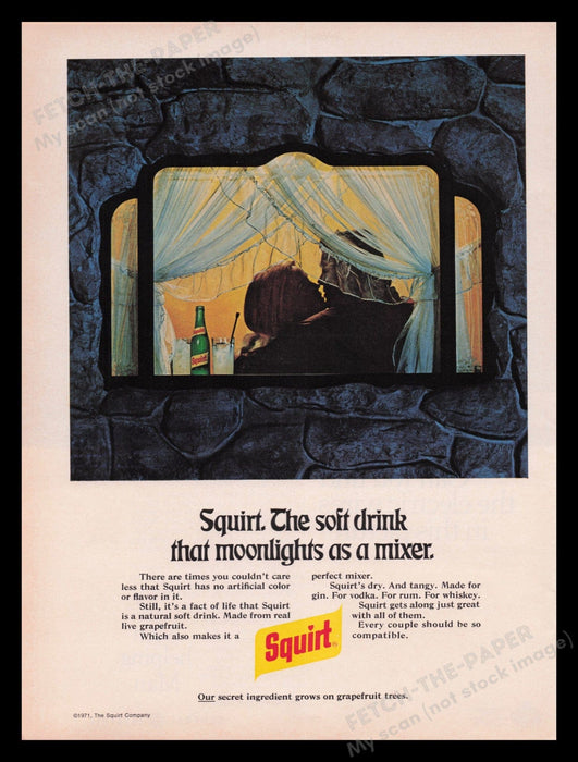 Squirt Soft Drink 1970s Print Advertisement Ad 1972 Kissing Couple Pop Soda Fetch the Paper!