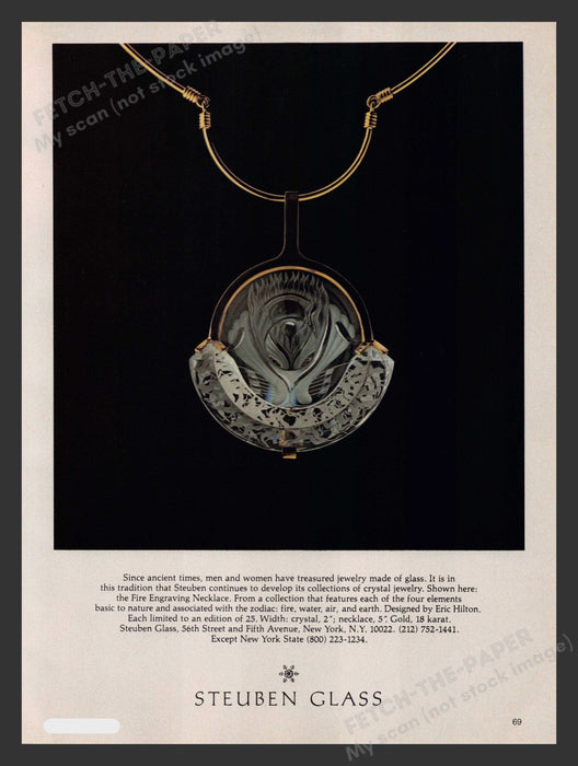 Steuben Glass "Fire Engraving Necklace" Promo 1980s Print Advertisement 1980 Fetch the Paper!