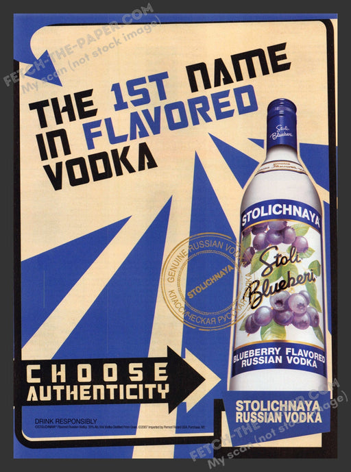2007 Print Advertisement Stolichnaya Blueberry Russian Vodka Alcohol Ad.