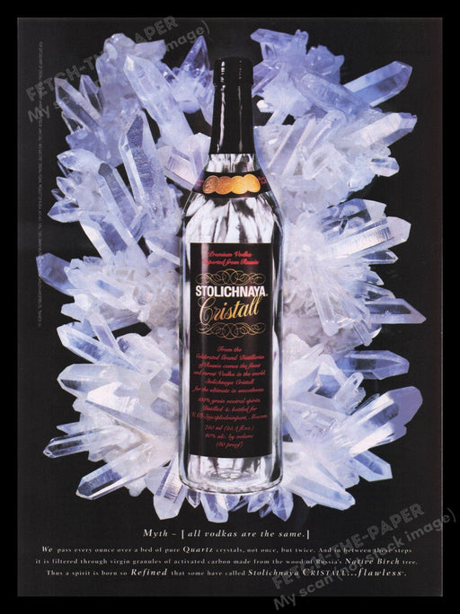 Stolichnaya Cristall Vodka 1990s Print Advertisement Ad 1995 Bottle Crytals Fetch the Paper!