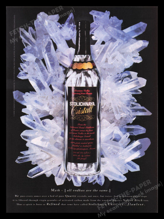 Stolichnaya Cristall Vodka 1990s Print Advertisement Ad 1995 Bottle Crytals Fetch the Paper!