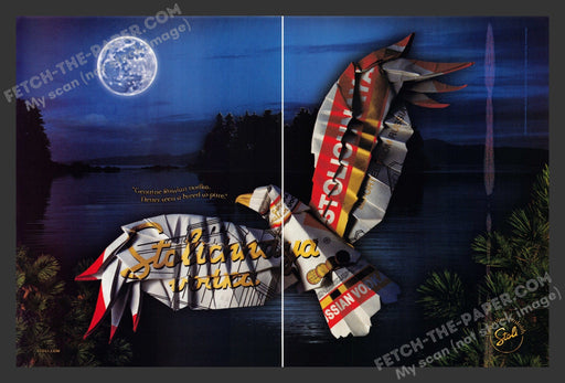 2002 Print Advertisement 2 Page Stolichnaya Paper Bird in Flight Ad.