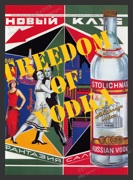 Stolichnaya Vodka Freedom Russian Color 1990s Print Advertisement 1994 Fetch the Paper!