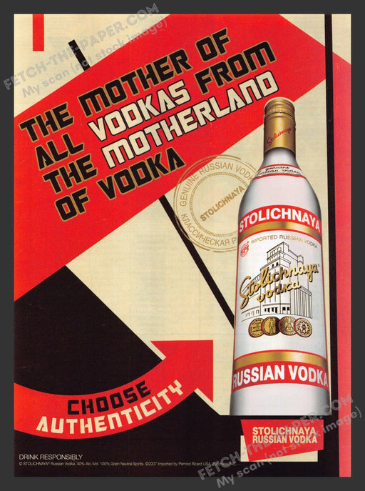 2007 Print Advertisement Stolichnaya Vodka Mother of All Alcohol Ad.