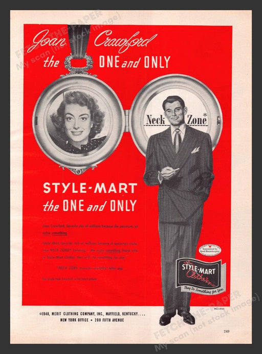 1948 Style-Mart Clothes Joan Crawford Neck Zone Print Advertisement Ad