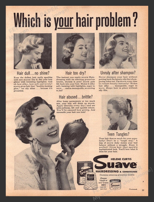 1956 Suave Helene Curtis Hair Problem Fixes Print Advertisement Ad