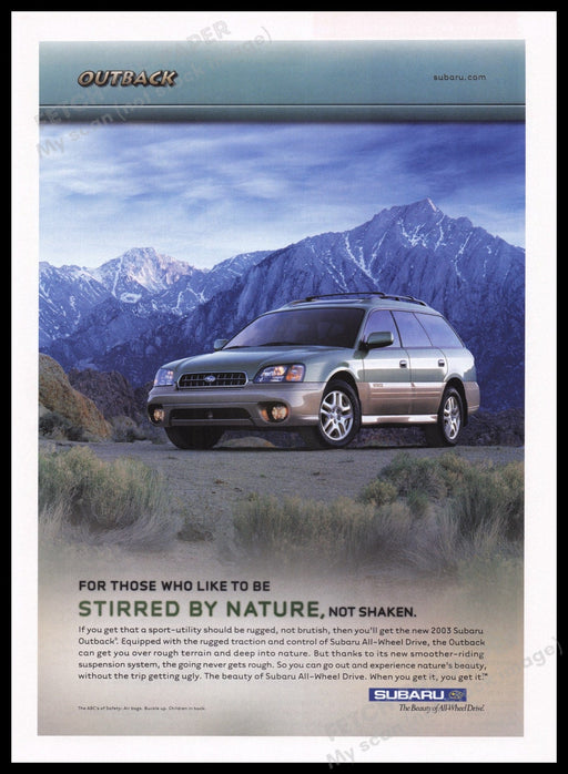 Subaru Outback SUV 2000s Print Advertisement Ad 2002 Mountains Fetch the Paper!