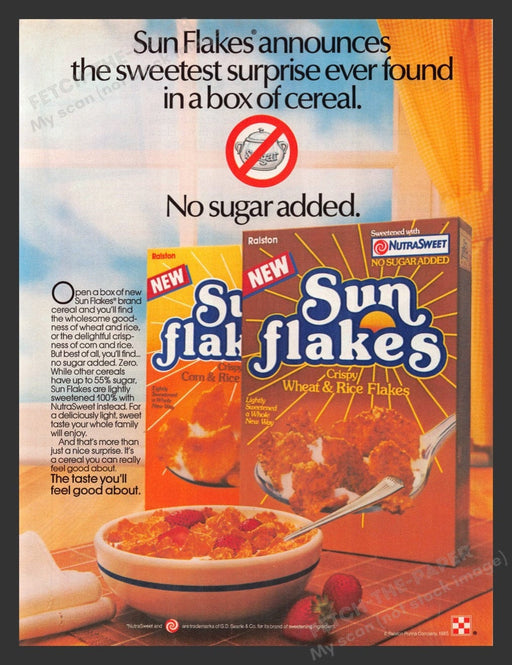 1985 Sun Flakes Cereal with NutraSweet Print Advertisement Ad