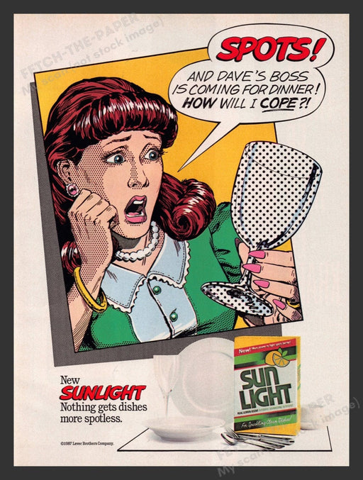 1987 Sun Light Dish Detergent "Spots!" Print Advertisement Ad