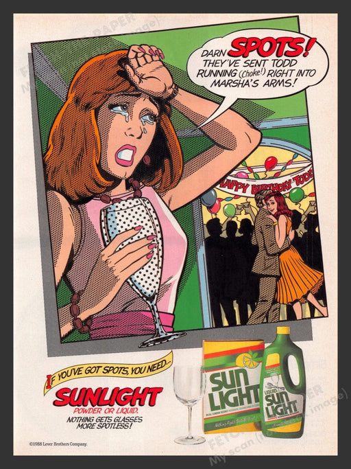 1988 Sun Light Dishwasher Detergent "Spots!" Print Advertisement Ad