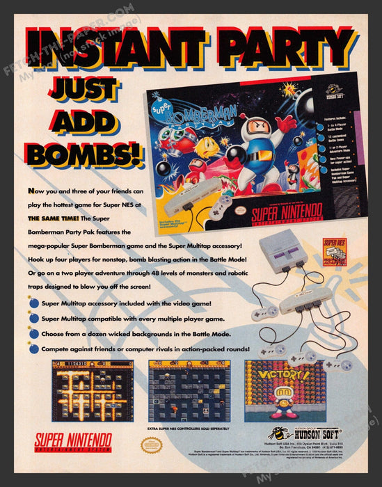Super Bomberman Party Pak Video Game 1990s Print Advertisement Ad 1993 Fetch the Paper!