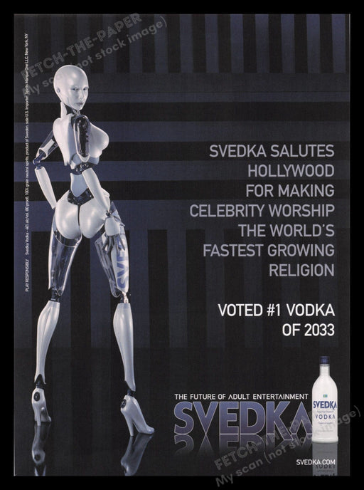 Svedka Vodka 2000s Print Advertisement Ad 2006 Adult Robot Enterntainment Fetch the Paper!