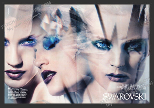 2007 Print Advertisement 2 Page Swarovski Crystal Fashion Models Ad.