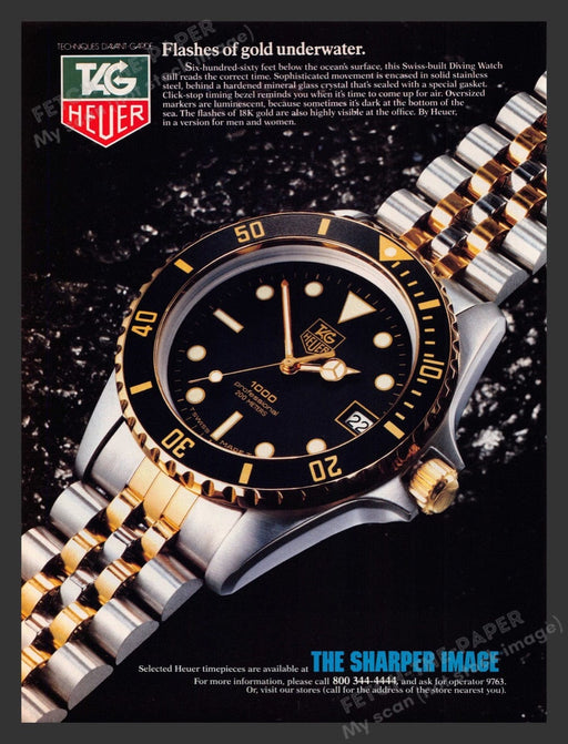 1988 Tag Heuer 1000 Professional Diving Watch 200 Meters Print Advertisement Ad