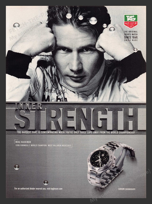 1999 Tag Heuer Watches Mika Hakkinen Kirium Chronograph Print Advertisement Ad