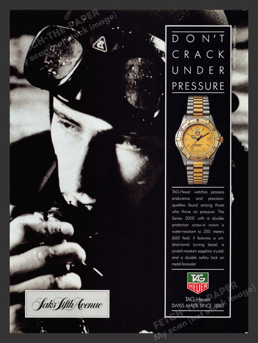 Tag Heuer Watch Series 2000 1990s Print Advertisement Ad 1992 Fetch the Paper!