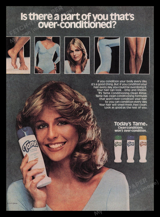 Tame Hair Conditioner 1970s Print Advertisement Ad 1979 Model Body Parts Fetch the Paper!