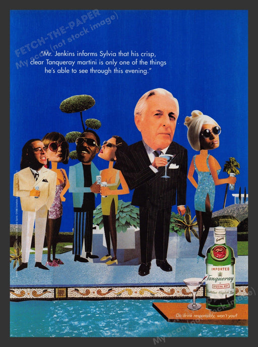 Tanqueray Gin Mr. Jenkins By the Pool 1990s Print Advertisement 1996 Fetch the Paper!