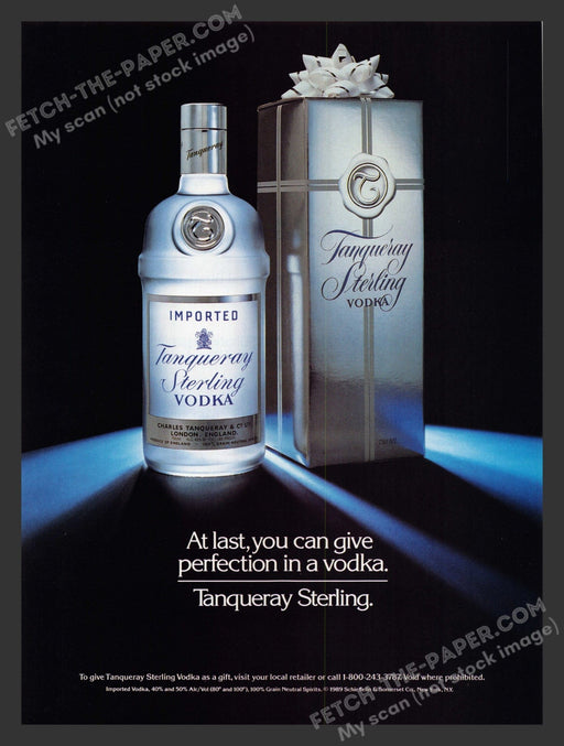 1990 Print Advertisement Tanqueray Sterling Vodka Gift Box Alcohol Ad.