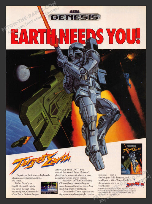 1990 Print Advertisement Target Earth Video Game Ad.