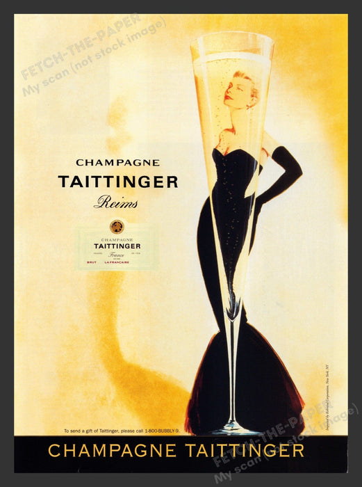 Tattinger 1990s Print Advertisement 1997 Champagne Reims Illustration Fashion Fetch the Paper!