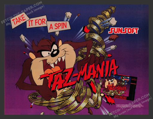 1992 Print Advertisement Taz-Mania Video Game Ad.