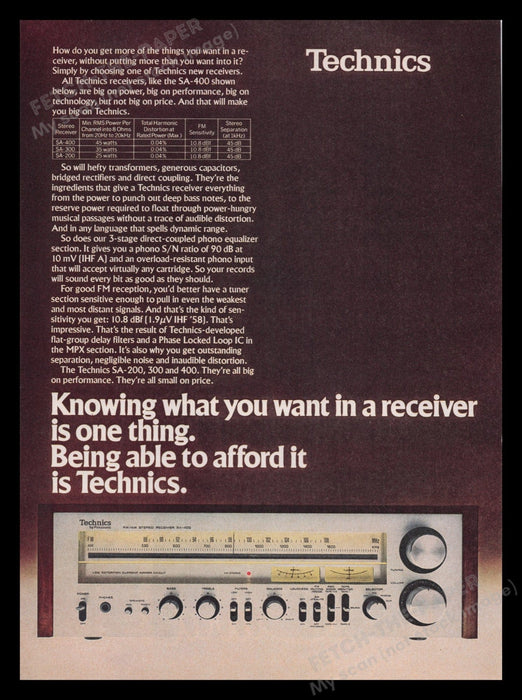 Technics by Panasonic SA-400 Receiver 1970s Print Advertisement Ad 1979 Fetch the Paper!