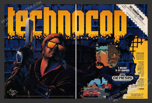1990 Print Advertisement 2 Page TechnoCop Video Game Ad.