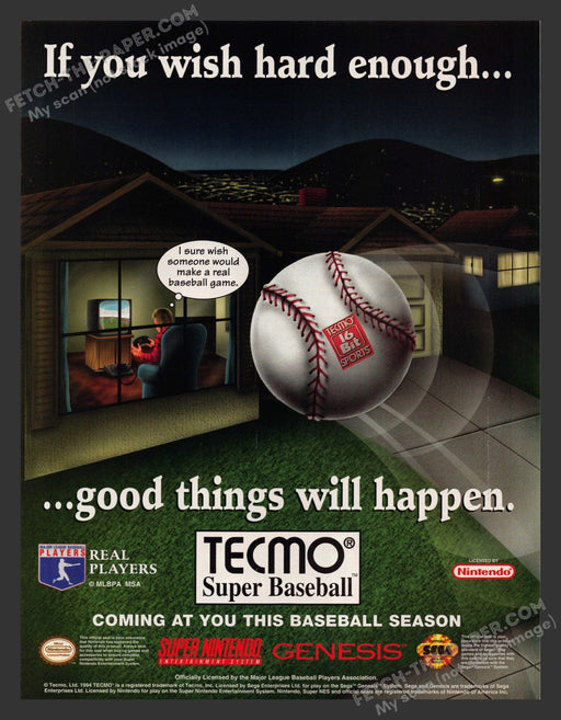 1994 Print Advertisement Tecmo Super Baseball Video Game Ad.