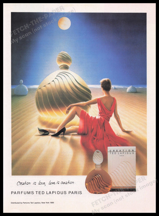 Ted Lapidus Creation Fragrance 1980s Print Advertisement Ad 1989 Legs Fetch the Paper!