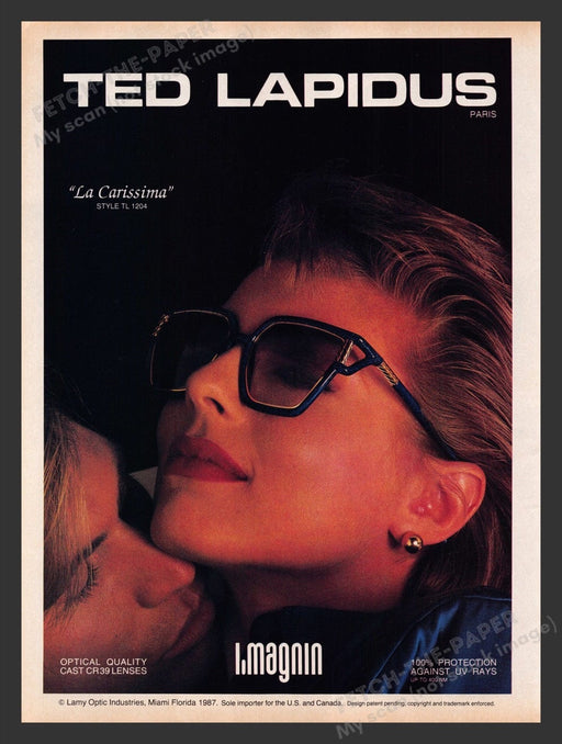 1987 Ted Lapidus Sunglasses "La Carissima" Print Advertisement Ad